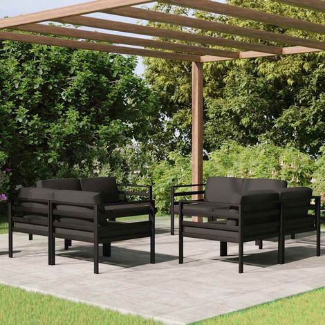 vidaXL Set muebles de jardín 8 pzas y cojines aluminio gris antracita (1/5)
