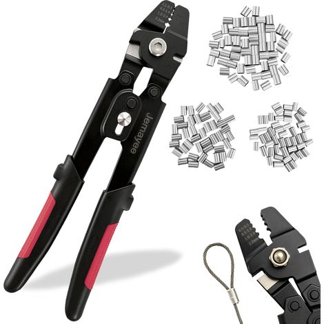 Kit d’outils de Sertissage de Câble Métallique Sertisseur de Câble Métallique Pince à Manchons pour Garde-Corps Sertir Les Lignes de Pêche 0,1-2,2 mm avec 150 Manchons de Sablier Duplex en Aluminium (1/5)