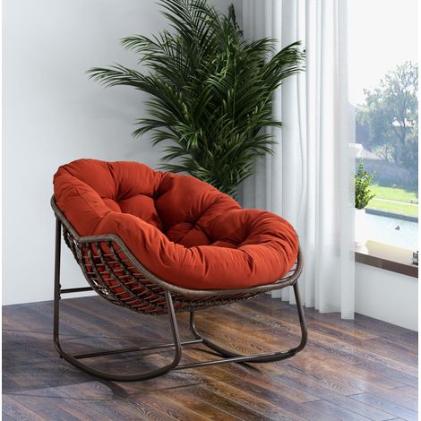 Sillón balancín 106x90x78 cm de acero naranja con cojín para terraza – MEUBLIV (1/5)