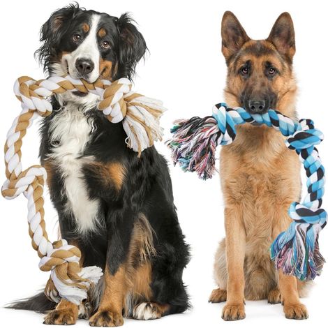 Deux Jouets De Chien Extra Gros pour Mâcher Agressifs - 74 cm + 58 cm De Corde Indestructible Toys pour Chiens Grands Et Moyens, Corde De Coton pour La Remorque De Guerre (1/5)