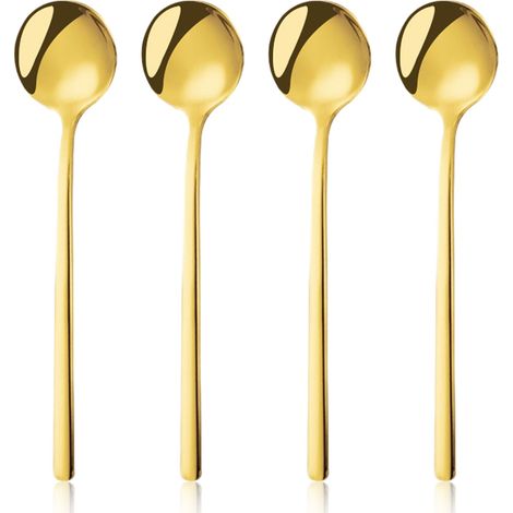 Cuillère À Café - Acier Inoxydable 18/10 - Long Manche - Dorée - Pour Thé Café Sucre Lait - Lot De 4 (1/5)
