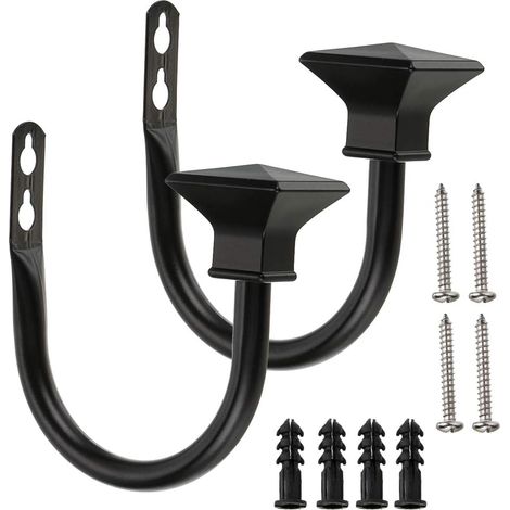 Lot de 2 embrasses décoratives carrées en métal pour rideaux, fixation murale, pour chambre, salon, bureau. Vis incluses. Blanc et noir. (1/5)