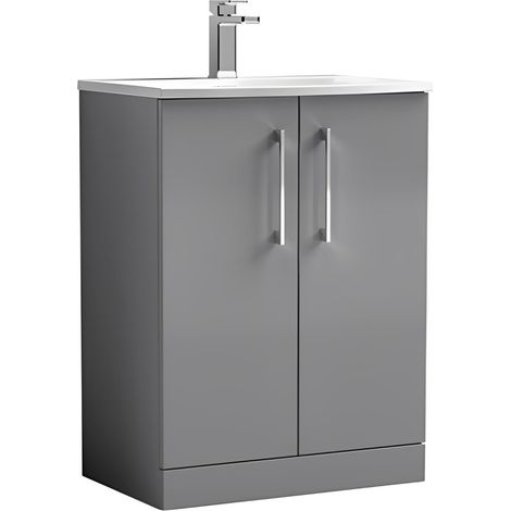 Nuie Arno Satin Grey 600mm 2 Door Vanity Unit and Curved Ceramic Basin - ARN2203G (1/5)