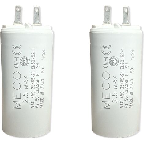 Condensateurs 2,5 µF - Pièce d'origine - type Faston 2,8 à cosses - 10 000 h - Compatibles de moteurs de volet roulant 6 Nm - GARANTIE 2 ANS - Fabrication européenne - 2,5 uF - Lot de 2 (1/4)