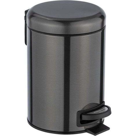 pair Poubelle à pédale Leman, mini poubelle salle de bain, capacité 3L, acier inox, 17x25x22,5 cm, noir métallique (1/4)