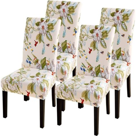 4 Pièces Stretch Housse de Chaise de Salle à Manger Housse de Chaise Imprimée Univers Housse de Chaise Antidérapante pour Maison Hôtel Restaurant Décor Fleur