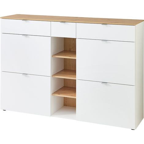 Schuhschrank mit 4 Klappen weiß matt mit Eiche BLISS-36 (1/5)