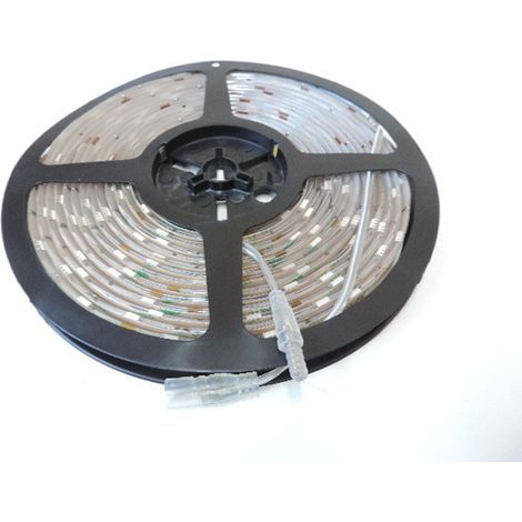Ruban bandeau LED étanche 7.2W/m chaud 3000K 420lm/m longueur 5m SMD5050 alim 12V DC (non incl) 30leds/m exterieur IP64
