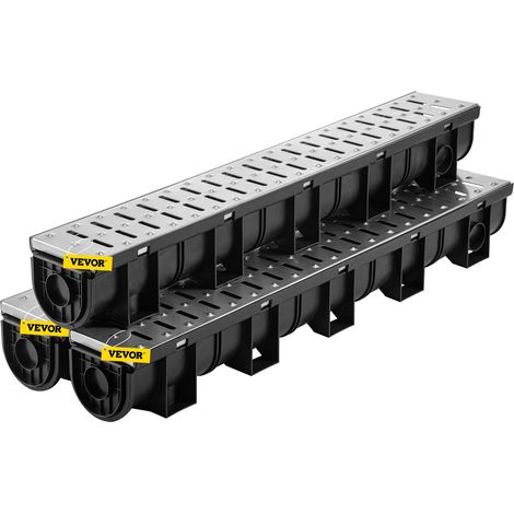 Kit Caniveau Extérieur, Lot de 3, Système de Drainage Tranchée Grille en Acier Inoxydable 15 x 13 x 100 cm, avec 3 Embouts, Connexion à Emboîtement, pour Drain Jardin, Allée, Piscine, Passerelle (1/5)
