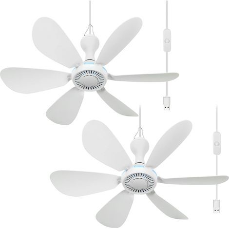 Lot de 2 ventilateurs de plafond USB silencieux – Télécommande, minuterie, cordon 1,8 m, 6 pales, pour camping et espaces confinés (1/5)