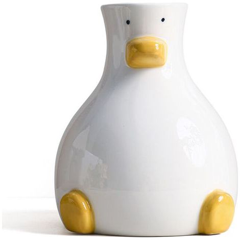 Vase à fleurs moderne blanc avec motif de canard unique, Décoration de table ronde esthétique, 20cm (1/5)