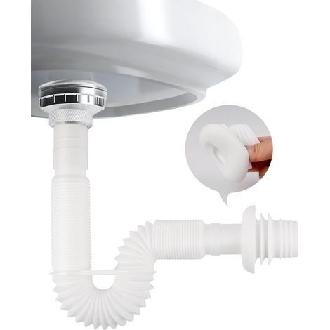 siphon gain de place, Siphon lavabo flexible, evacuation evier 1 1/4" en à l'épreuve des odeurs, tuyau de vidange remplaçable,Extensible 320-780 mm (1/5)
