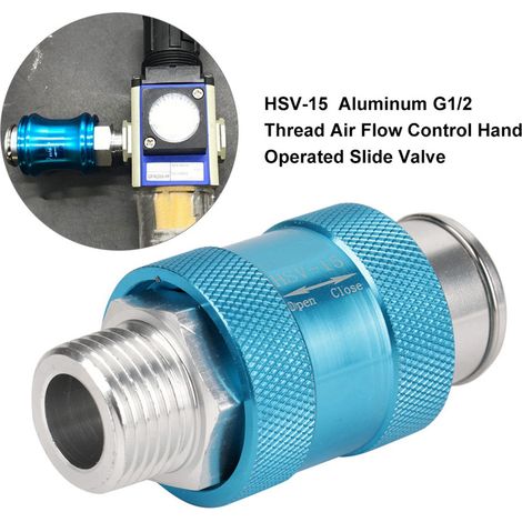 Robinet d'arrêt pneumatique à commande manuelle HSV-15, filetage G1/2, corps en aluminium, régulation du débit d'air (1/5)