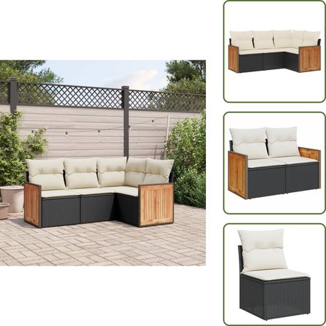 Salon de jardin 4 pcs avec coussins noir résine tressée - Salon De Jardin - Meuble De Jardin - Salon Extérieur - Ensemble De Canapés - Canapé D'angle (1/5)