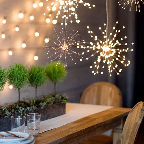 Guirlande lumineuse LED effet feu d'artifice, 200 LED, fil de cuivre, blanc chaud, alimentée à énergie solaire (1/5)