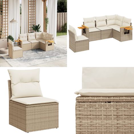 Salon de jardin avec coussins 5 pcs beige résine tressée - Ensemble Salon De Jardin - Meuble De Jardin - Mobilier Extérieur - Salon De Jardin Design - Fauteuil De Jardin - Home & Living (1/5)