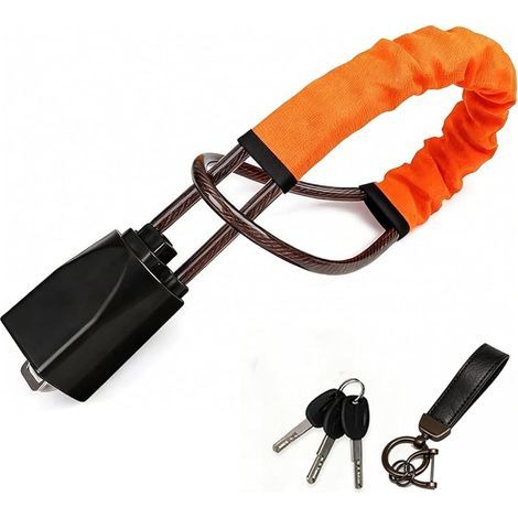 Verrou de volant de voiture avec clés et porte-clés, dispositif antivol pour la plupart des véhicules, camions, SUV et camping-cars, orange (1/5)
