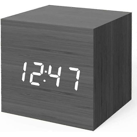 Réveil numérique, mini réveil de bureau cubique moderne avec lumière LED en bois, affiche l'heure, la date et la température, convient aux enfants, aux chambres, aux maisons, aux dortoirs et aux voyag (1/5)