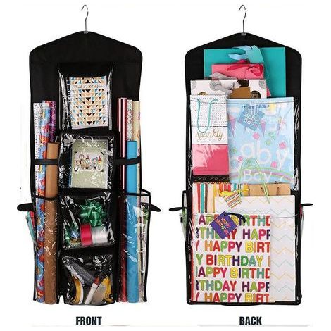 1 double-sided hanging gift bag, Christmas hanging storage bag, over-the-door hanging storage bag, black (4195cm) (1/5)