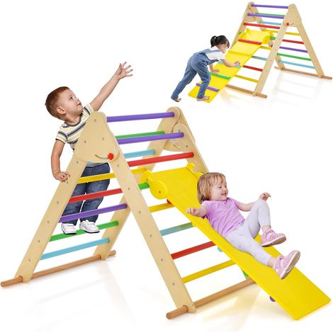 Goplus – Triangle Montessori pliable 3 en 1 avec toboggan et rampe d'escalade – Charge 60 kg – Dimensions 89 x 103,5 x 85 cm – Pour enfants 1 an+ (1/5)
