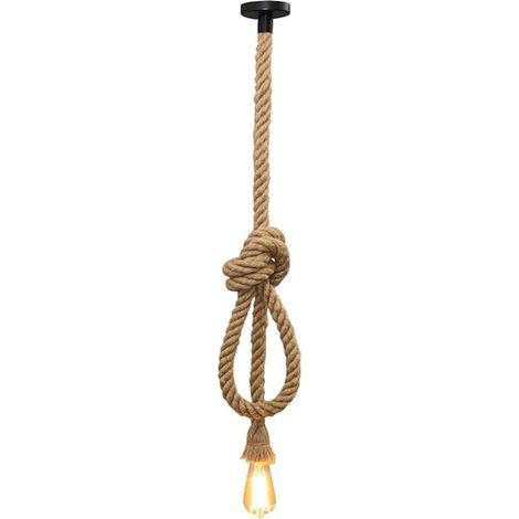 Suspension rétro à une seule ampoule en corde de chanvre E27, style campagne, corde de 150 cm, adaptée pour bar, restaurant, café, salon, séjour, cuisine et maison (1/5)