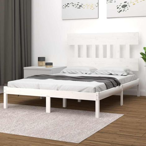 vidaXL Estructura de cama de madera maciza blanca 140x190 cm (1/5)