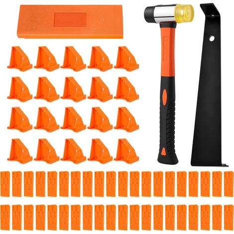 63 pièces. Kit de pose de parquet, 20 cales de montage et 40 entretoises, 1 cale à percussion, 1 barre de traction et 1 marteau double face, kit d'outils de sol, installation facile pour sol stratifié (1/5)