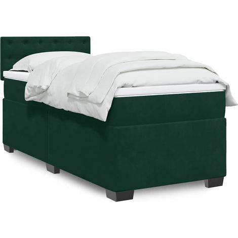 Cama box spring con colchón terciopelo verde oscuro 100x200 cm