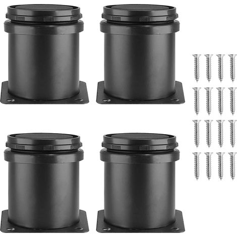 4x Pieds de Meuble Reglable Pieds de Table en Acier Inoxydable avec Vis Noir - 6cm (1/5)
