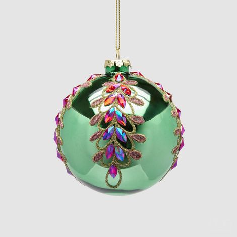 Pallina di Natale Foglie e Gemme 10cm Verde e Rosa EDG