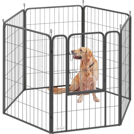 Stabiles 6-teiliges Hunde-Laufgitter mit sicherer Tür, geeignet für drinnen und draußen, ideal für Garten und Camping, 100 cm hoch