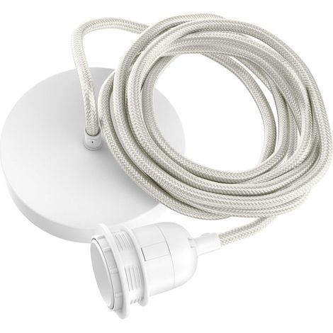Câble Suspension Luminaire Blanc Shine - Fil Electrique en Tissu 2m - 1 x Ampoule Douille E27 - Pour Salon, Cuisine, Chambre - Modèle Hang 1 (1/4)