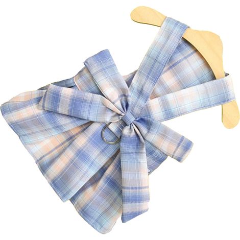 Robe à carreaux pour chien, nœud papillon, harnais et laisse. Robe d'été respirante, douce et confortable pour chiot, idéale pour les promenades quotidiennes. Bleu (avec corde de 1,4 m). Taille S. (1/2)