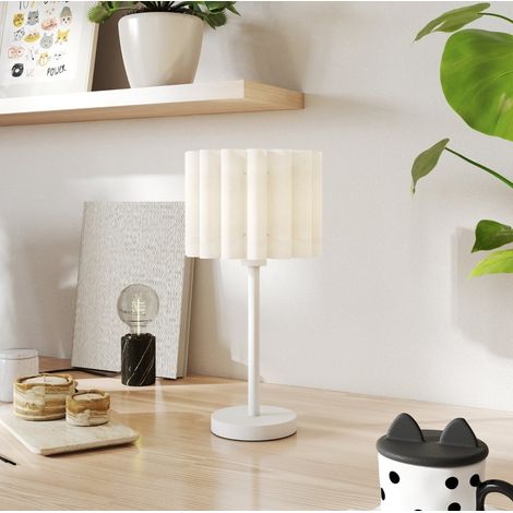 Lampada da tavolo con paralume a onde, attacco E27, interruttore, bianca, senza lampadina (1/5)
