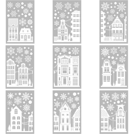 Statique Vitrine Porte 9 Pièces Hiver Décoration Stickers Fenêtre à L'épreuve PVC Ville Blanche, Adapté la Décoration de NoëL pour Fenêtre D'hiver Maison (1/5)