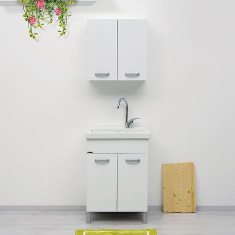Mobile Lavatoio Reno 60x50 con Vasca in Ceramica DOMINA Bianco (1/5)