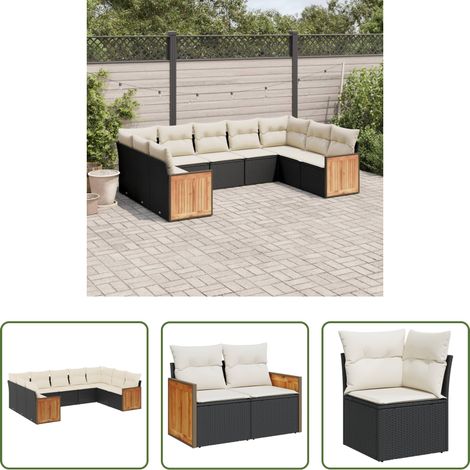 Gartensessel - 9-tlg. Garten-Sofagarnitur mit Kissen Schwarz Poly Rattan (1/5)