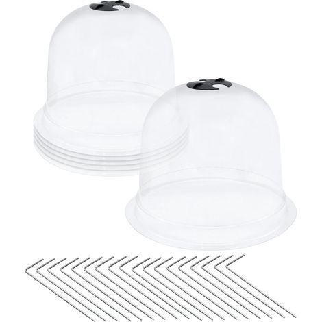 Kunststoff Mini Gewächshaus 23 cm - 6er Set - Pflanzglocke mit Erdanker - Anzucht Treibhaus Haube Pflanzhut für Saatgut Stecklinge Kräuter Gemüse Tomaten