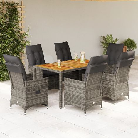Salon de jardin 7 pièces avec coussins, fauteuils inclinables en rotin PE gris - PANGIVO (1/5)