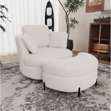 Fauteuil pivotant en sherpa ivoire, assise profonde, rotation 360°, charge 160 kg,103x90.5x85,5 cm (1/5)