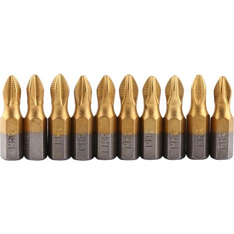 10 Pcs Titane Enduit 1/4 "Hex Shank 25mm Longueur PH2 Antidérapant Magnétique S2 Tournevis Bits Set (1/5)