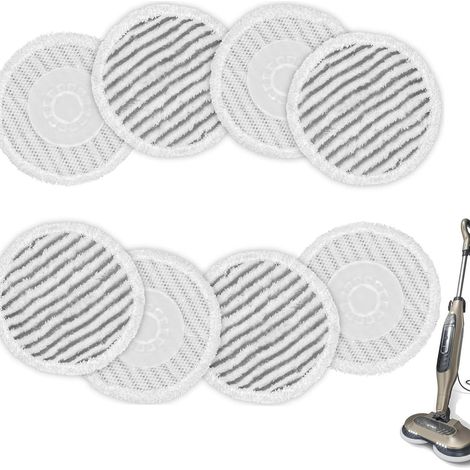 Compatible avec les balais vapeur Shark S7000/S8001 — Lot de 8 lingettes de rechange (accessoires de nettoyage) — Gris à rayures (1/5)