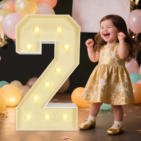 Chiffre décoratif lumineux : grand chiffre de 3 pieds (environ 90 cm), idéal pour les fêtes, anniversaires, mariages, fiançailles, célébrations et plus encore chiffre 2, facile à assembler. (1/5)