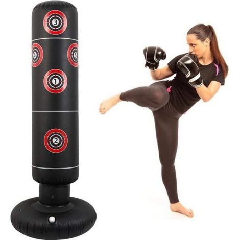 Sac de Frappe sur Pied Adulte, 160 cm Sac de Boxe Lourd Gonflable pour Taekwondo, avec Base en ABS, equipement de Fitness pour