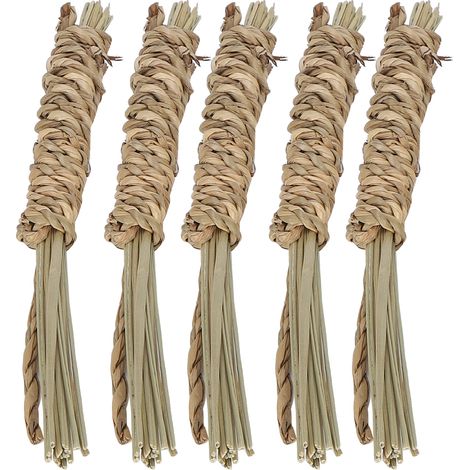 Jouets à mâcher en jonc de mer naturel pour perroquets, 5 pièces, petits lapins, Hamster, bâtons de jeu (1/5)