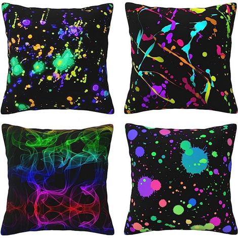 Funda de almohada cuadrada con estampado de salpicaduras de neón que brilla en la oscuridad, ideal para la decoración del hogar, apta para sofás y camas, con estampado a doble cara, 45 x 45 cm (18 x 1