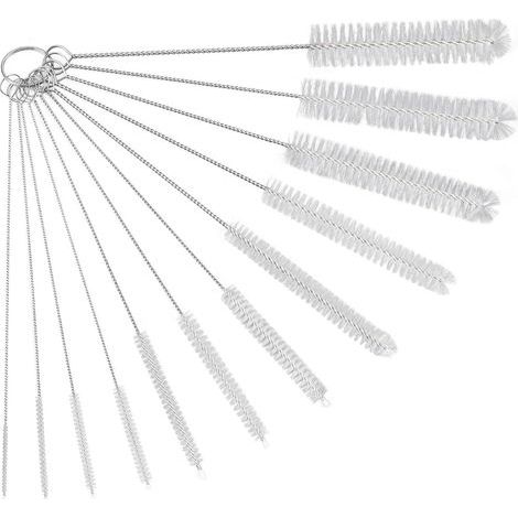 Lot de 12 Brosses De Nettoyage,Goupillon De Nettoyage,Brosse De Nettoyage pour Tube,Bouteille en Verre,Biberon,Bouilloire Et Clavier,Brosse De Nettoyage en Nylon pour Bouteille, Blanc (1/5)