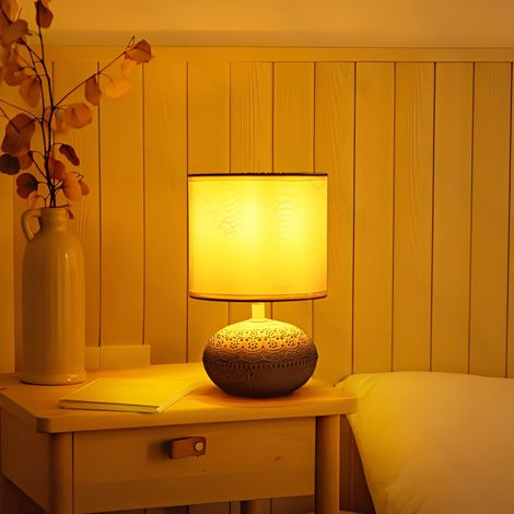 Lampe en Céramique Blanche Dégradée à Motifs Dentelle – Douille E14, Style Cosy et Romantique, Décoration Douce et Féminine pour Chambre (1/2)