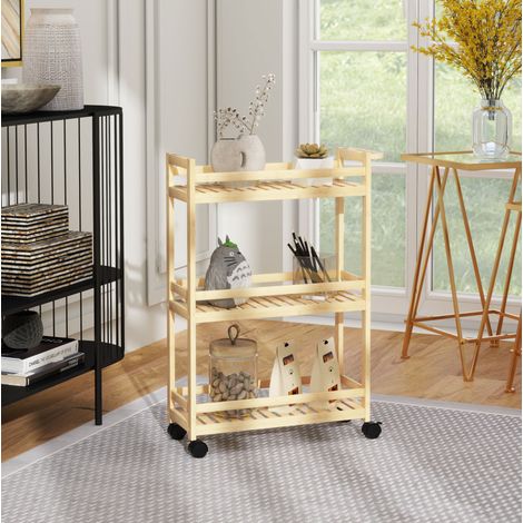 Carrello сервizio 55/20/75 cm in bambù naturale con 3 ripiani, ruote e maniglia (1/5)