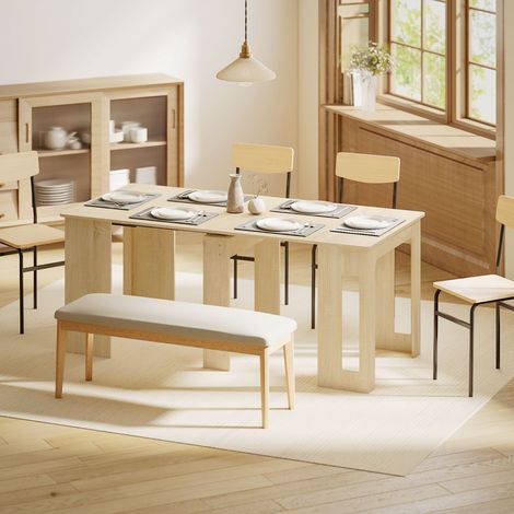 Table de salle à manger, table pliante, table de cuisine extensible, table de salle à manger, panneaux de particules, 60-180 x 85 x 75 cm, naturel (1/5)
